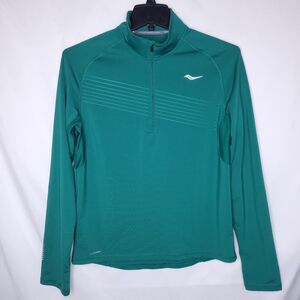 Saucony Shirt Mens Medium Green 1/4 Zip Run Warm
